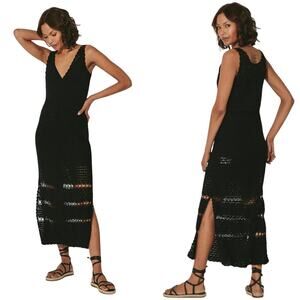 Cleobella Dress Diah Crochet Midi Cotton Sheer Sleeveless V Neck Boho Black M